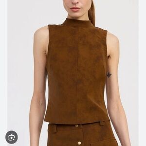 En Saison Eloise Rich Brown faux suede Sleeveless top